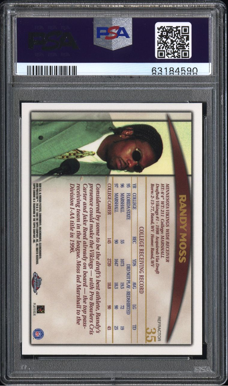 1998 Topps Chrome Randy Moss Refractor - PSA 9