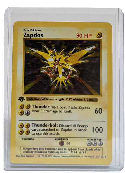 old zapdos pokemon card 1999 Pokemon Zapdos - 1st Edition Shadowless