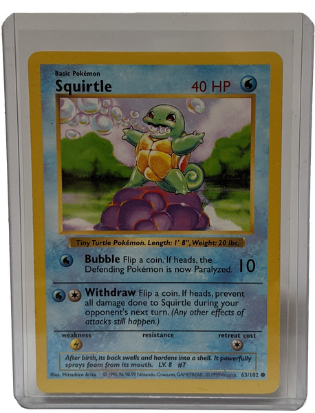 squirtle pokemon card first edition Playing Collectable Individual defender is now Paralyzed 1999 Pokemon Squirtle - Unlimited
